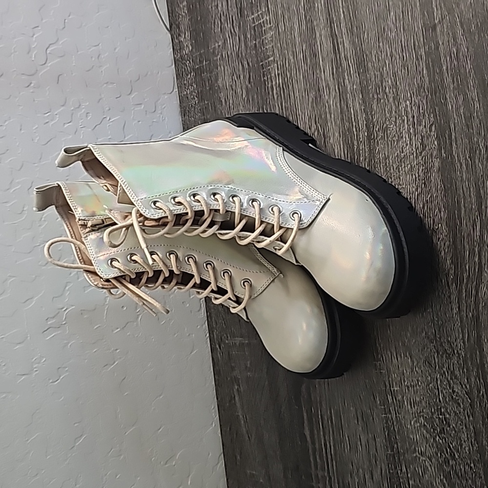 NWOT Urban Outfitters Tan Holographic Boots